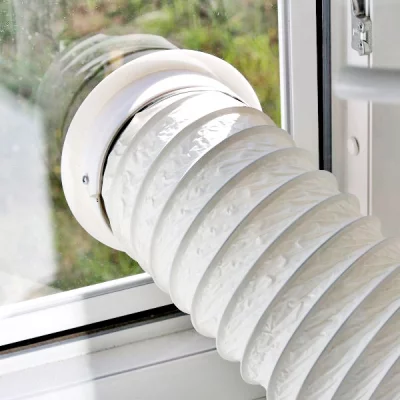 Fenêtre de calfeutrage pour climatisation - pour tuyau d'évacuation d'air Anthracite RAL 7016 | Gauche