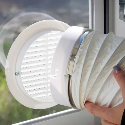 Fenêtre de calfeutrage pour climatisation - pour tuyau d'évacuation d'air Anthracite RAL 7016 | Gauche
