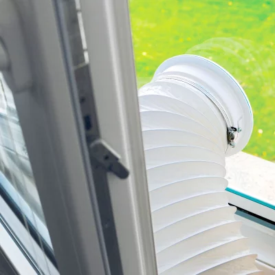 Fenêtre de calfeutrage pour climatisation - pour tuyau d'évacuation d'air Anthracite RAL 7016 | Gauche