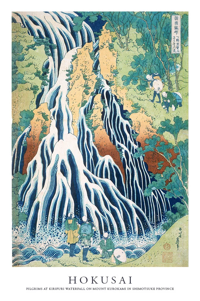 Artfilia Katsushika Hokusai - Pilgrims at Kirifuri Waterfall on Mount Kurokami in Shimotsuke Province Variante 1 40x60 cm