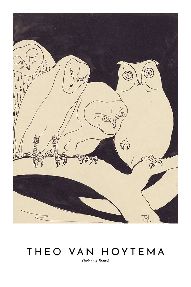 Artfilia Theo van Hoytema - Owls on a Branch Variante 1 60x90 cm