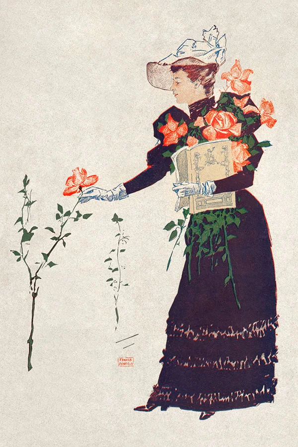 Artfilia Edward Penfield - Woman picking flowers (1893) Variante 1 30x45 cm