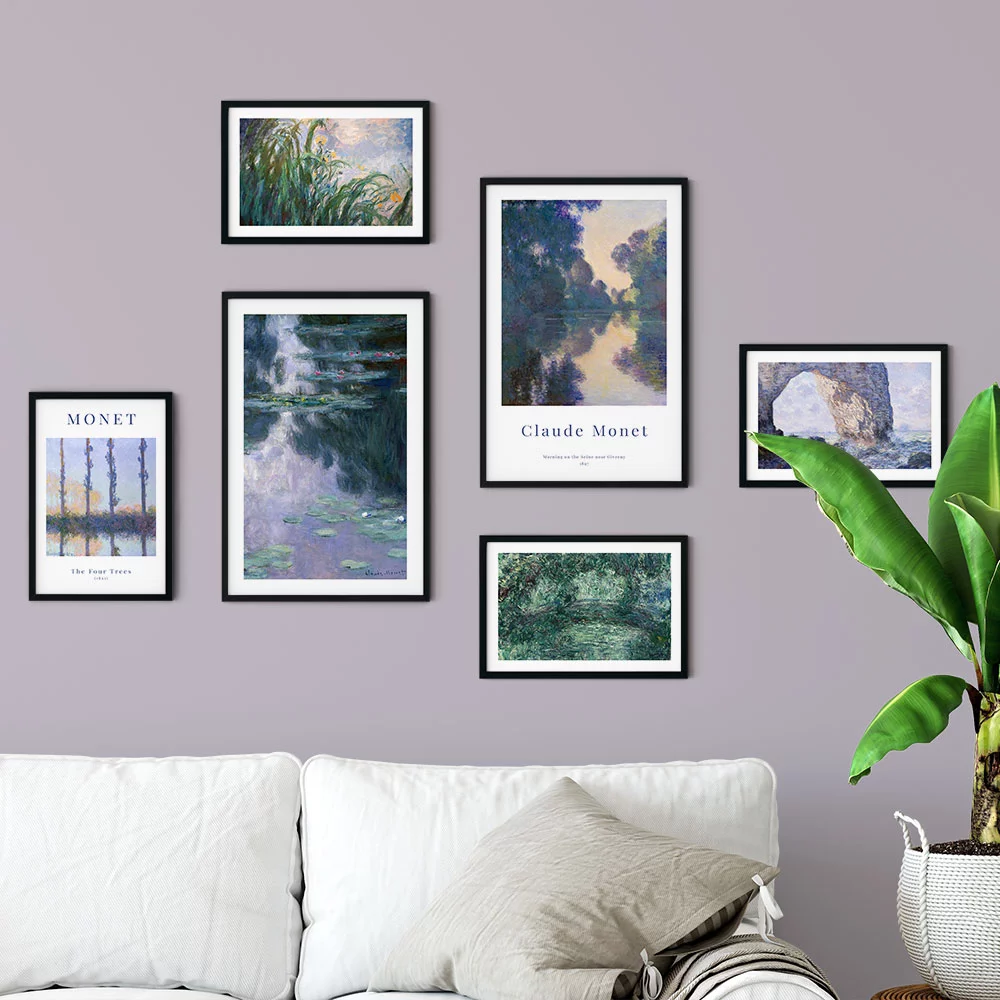 Artfilia Bilderwand Monet - Purple Impressions 4x 20x30 cm - 2x 30x45 cm Schwarz