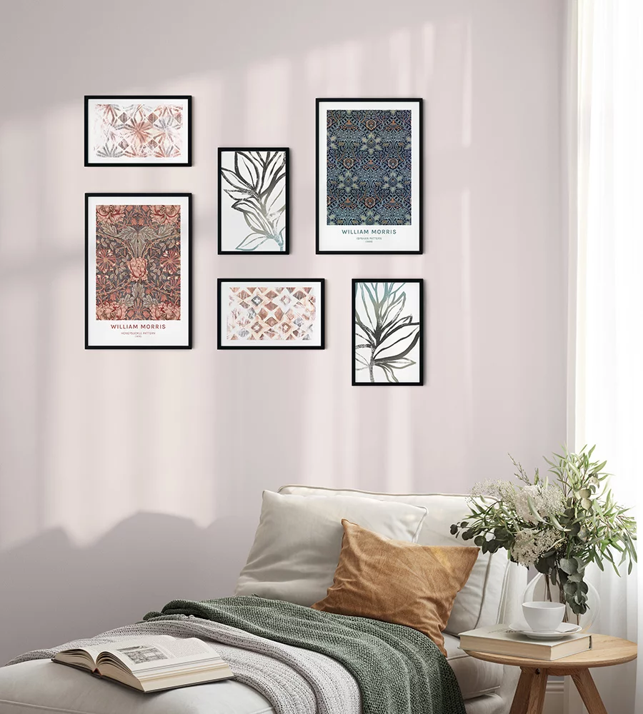 Artfilia Bilderwand William Morris - Honeysuckle Pattern 4x 20x30 cm - 2x 30x45 cm schwarz