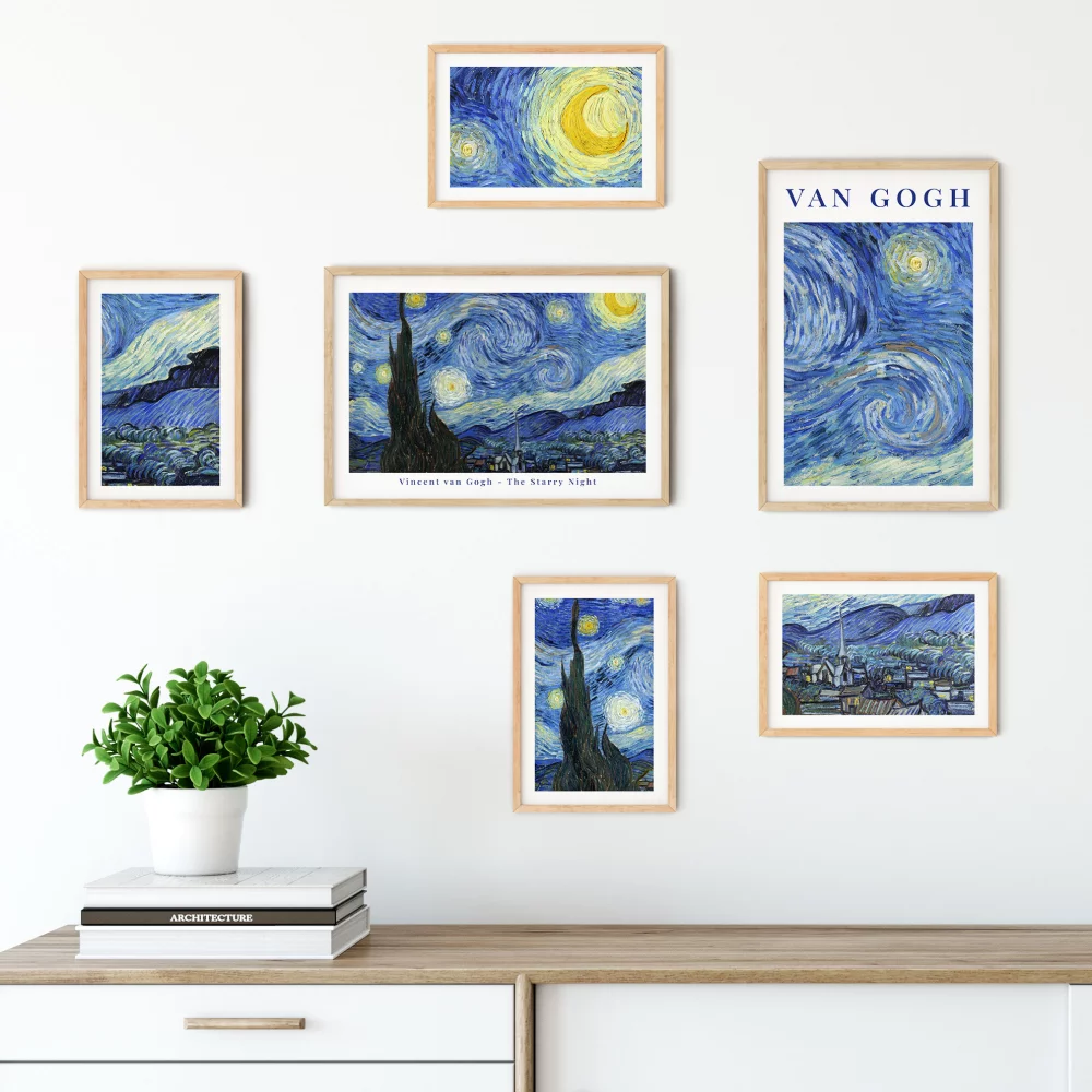 Artfilia Bilderwand Van Gogh - Starry Night 4x 20x30 cm - 2x 30x45 cm Eiche