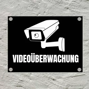 Türschild Aluminium Videoüberwachung 15x20 cm inkl. Befestigungsmaterial 15x20 cm | schwarz