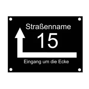 Türschild Aluminium Um die Ecke 15x20 cm 15x20 cm | schwarz