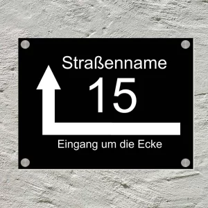 Türschild Aluminium Um die Ecke 15x20 cm inkl. Befestigungsmaterial 15x20 cm | schwarz