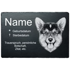Gedenktafel Hund Corgi 20x30 cm | schwarz