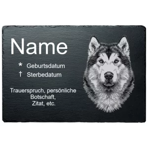 Gedenktafel Hund Husky 20x30 cm | schwarz