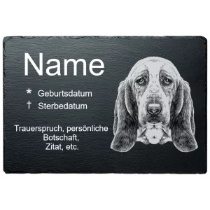 Gedenktafel Hund Basset 20x30 cm | schwarz