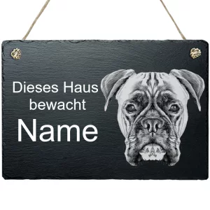 Schiefertafel Hund - mit Kordel Boxer 20x30 cm | schwarz