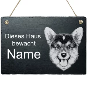 Schiefertafel Hund - mit Kordel Corgi 20x30 cm | schwarz