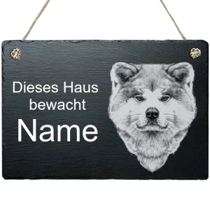 Schiefertafel Hund - mit Kordel Akita 20x30 cm | schwarz