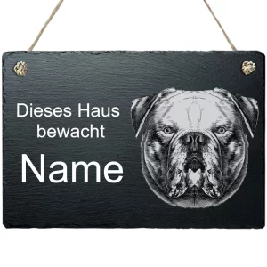 Schiefertafel Hund - mit Kordel Amerikanische Bulldoge 20x30 cm | schwarz