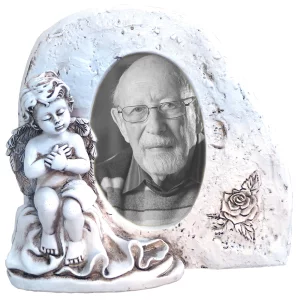 Grabschmuck Engel mit Bildeinschub 20x20 cm | weiß verwittert