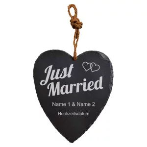 Schieferherz Just Married 23x27 cm 27x23 cm | schwarz
