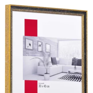 Holz-Bilderrahmen Profil 66 7x10 cm | Schwarz-Gold | Museumsglas UV 70 entspiegelt