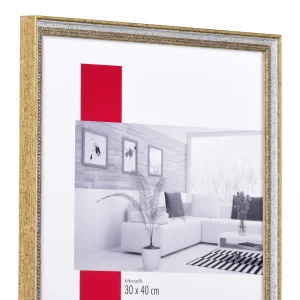 Holz-Bilderrahmen Profil 66 7x10 cm | Weiß-Gold | Museumsglas UV 70 entspiegelt