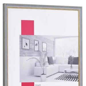 Holz-Bilderrahmen Profil 25 30x40 cm | grau-gold | Kunstglas UV 99 entspiegelt (2 mm)