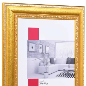 Barock-Bilderrahmen Profil 31 60x80 cm | Gold mit silberner Zierleiste | Normalglas (2 mm)