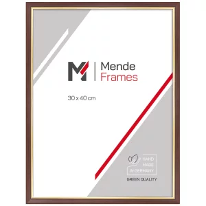 Holz-Bilderrahmen Magod nach Maß Nussbaum schmal mit Goldkante | Normalglas (2 mm)