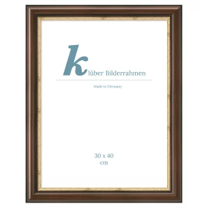 Holz-Bilderrahmen Almeria 20x30 cm | Braun, Goldkante | Normalglas (2 mm)