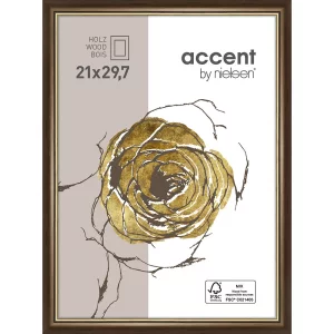 Holzrahmen Ascot 21x29,7 cm (A4) | Dunkelbraun-Gold | Normalglas (2 mm)