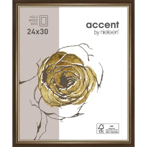 Holzrahmen Ascot 24x30 cm | Dunkelbraun-Gold | Normalglas (2 mm)