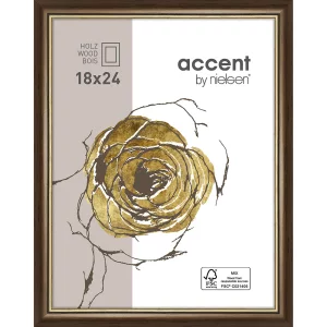 Holzrahmen Ascot 18x24 cm | Dunkelbraun-Gold | Normalglas (2 mm)