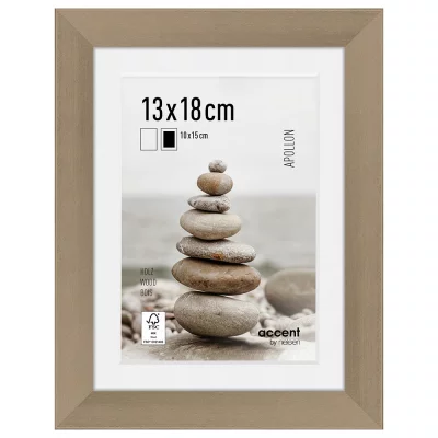 Houten lijst Apollon met passe-partout 13x18 cm (10x15 cm) | zilver | normaal glas (2 mm)