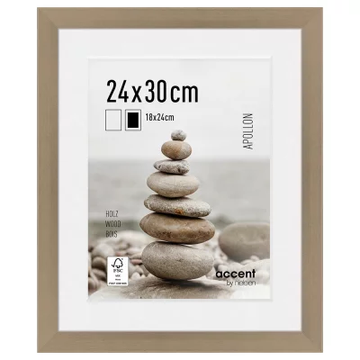 Houten lijst Apollon met passe-partout 24x30 cm (18x24 cm) | zilver | normaal glas (2 mm)