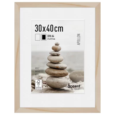 Houten kader Apollon met passe-partout 30x40 cm (21x29,7 cm) | natuur | normaal glas (2 mm)