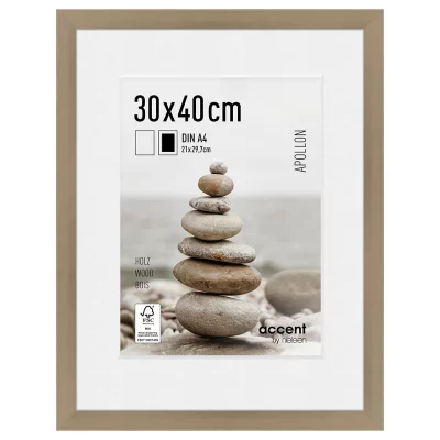 Houten kader Apollon met passe-partout 30x40 cm (21x29,7 cm) | zilver | normaal glas (2 mm)