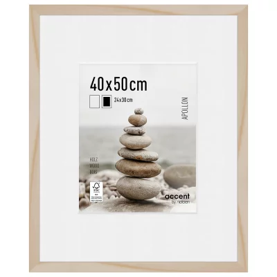 Cornice in legno Apollon con passepartout 40x50 cm (24x30 cm) | colore naturale | Vetro standard (2 mm)