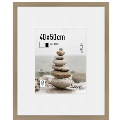 Cornice in legno Apollon con passepartout 40x50 cm (24x30 cm) | argento | Vetro standard (2 mm)
