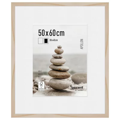 Houten kader Apollon met passe-partout 50x60 cm (30x40 cm) | natuur | normaal glas (2 mm)