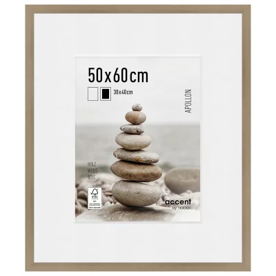 Houten kader Apollon met passe-partout 50x60 cm (30x40 cm) | zilver | normaal glas (2 mm)