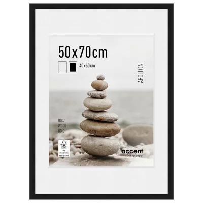 Houten kader Apollon met passe-partout 50x70 cm (40x50 cm) | zwart | normaal glas (2 mm)