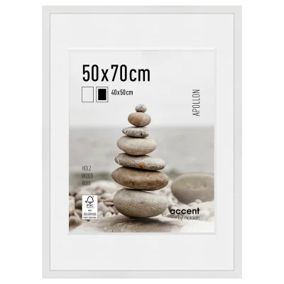 Houten kader Apollon met passe-partout 50x70 cm (40x50 cm) | wit | normaal glas (2 mm)