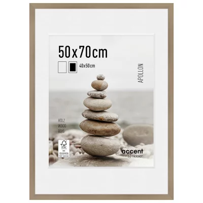 Houten kader Apollon met passe-partout 50x70 cm (40x50 cm) | zilver | normaal glas (2 mm)