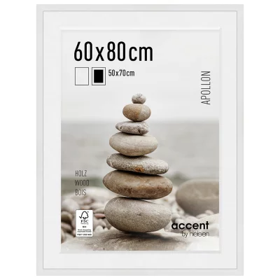Cornice in legno Apollon con passepartout 60x80 cm (50x70 cm) | bianco | Vetro standard (2 mm)