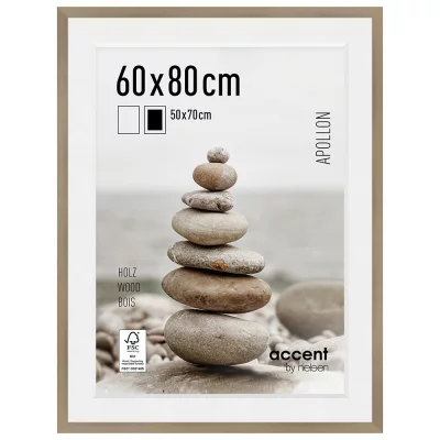 Cornice in legno Apollon con passepartout 60x80 cm (50x70 cm) | argento | Vetro standard (2 mm)