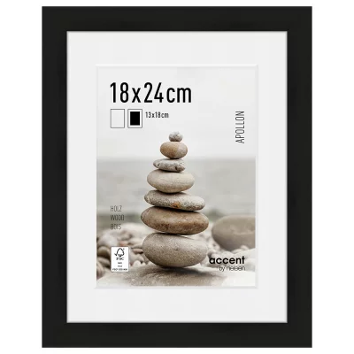 Houten lijst Apollon met passe-partout 18x24 cm (13x18 cm) | zwart | normaal glas (2 mm)