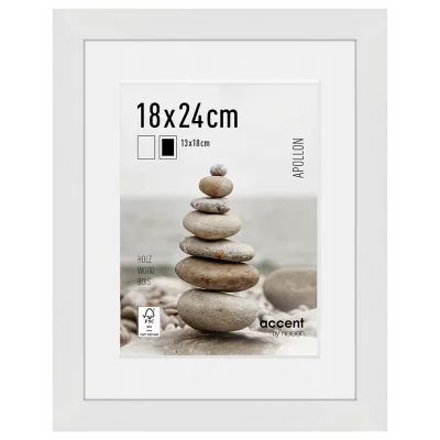 Houten lijst Apollon met passe-partout 18x24 cm (13x18 cm) | wit | normaal glas (2 mm)