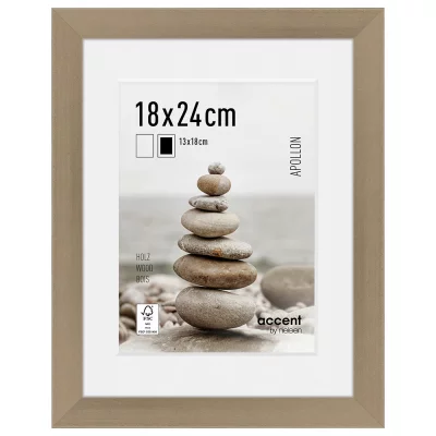 Houten lijst Apollon met passe-partout 18x24 cm (13x18 cm) | zilver | normaal glas (2 mm)