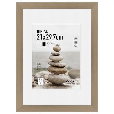 Treramme Apollon med passepartout 21x29,7 cm (15x20 cm) | Sølv | Normalglass (2 mm)