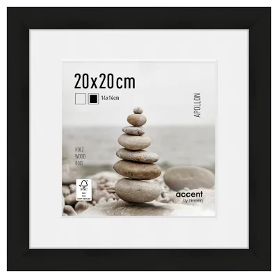 Houten lijst Apollon met passe-partout 20x20 cm (14x14 cm) | zwart | normaal glas (2 mm)