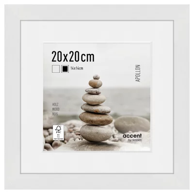 Houten lijst Apollon met passe-partout 20x20 cm (14x14 cm) | wit | normaal glas (2 mm)