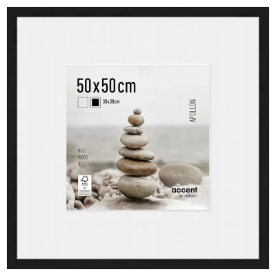 Houten lijst Apollon met passe-partout 50x50 cm (30x30 cm) | zwart | normaal glas (2 mm)